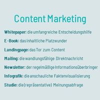 Content-Marketing-Formate: Whitepaper, E-Book, Landingpage, Mailing, Newsletter, Infografik, Studie