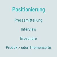 Content-Formate für Positionierung: Pressemitteilung, Interview, Produktbroschüre, Produktseite